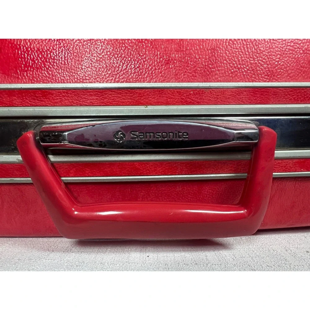 1960s Samsonite Silhouette Hardside Suitcase Wild Strawberry Polka Dot Lining